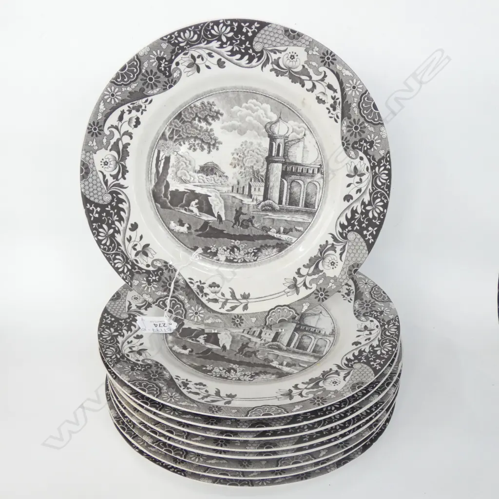 9 ANGLO NORMANDS BLACK & WHITE 'MOSQUE' DINNER PLATES DIA 275mm Image 1++