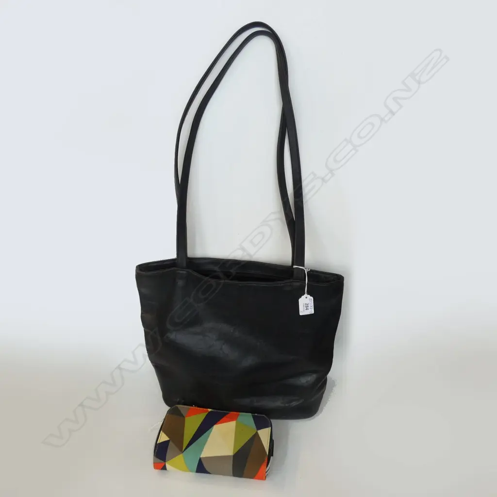 BRIAR WOOD BLACK LEATHER BAG (WEAR TO BASE) + CATHERINE MANUELL WALLET AS NEW Image 1++