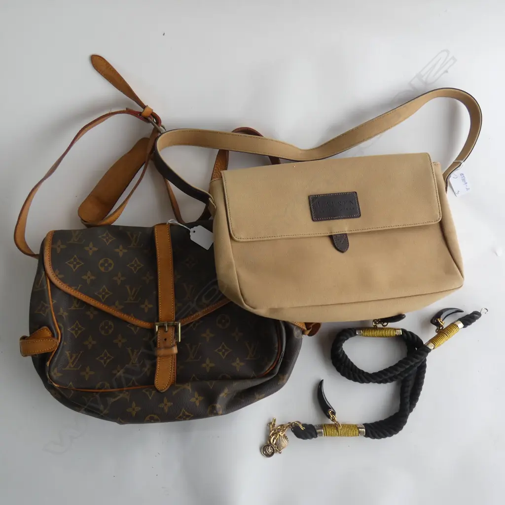 RALPH LAUREN (?) CANVAS BAG & LOUIS VUITTON (?)  BAG (WEAR TO EDGES) NO PAPERWORK INCL & DECORATIVE STRAP Image 1++
