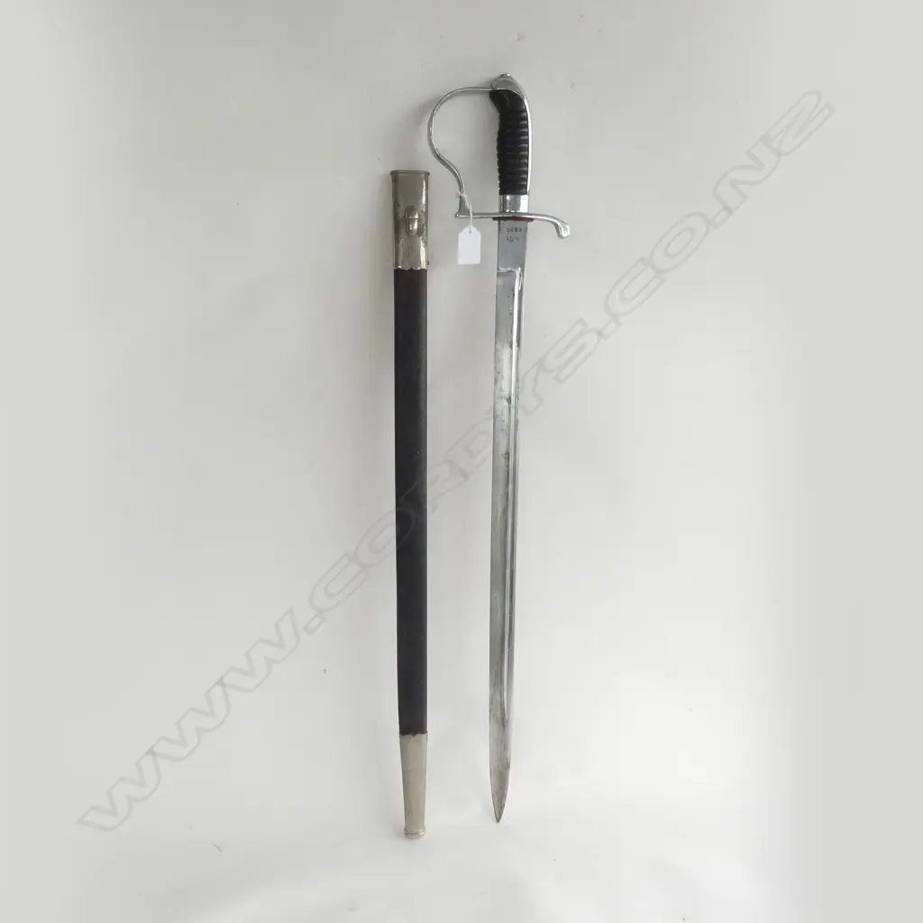 VINTAGE SWORD w. 'STIRRUP' KNUCKLE GUARD & SCABBARD L.805mm Image 1++