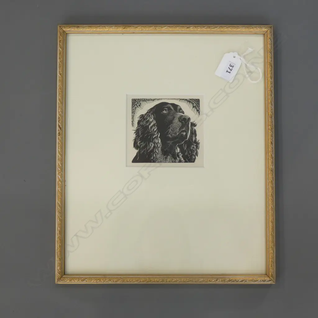E. MERVYN TAYLOR - WOOD ENGRAVING - SPANIEL H.90 x W. 95mm. Image 1++