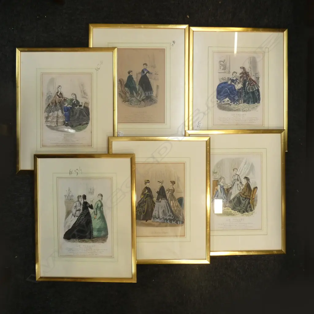 6 HAND FINISHED ANTIQUE FRENCH FASHION PRINTS 250 x 170mm Image 1++