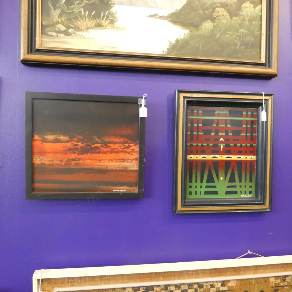 ACRYLIC ON BOARD 'SUNSET' BY MAURICE BROOKES 330 x 300mm + ABSTRACT PAINTING Image 1++