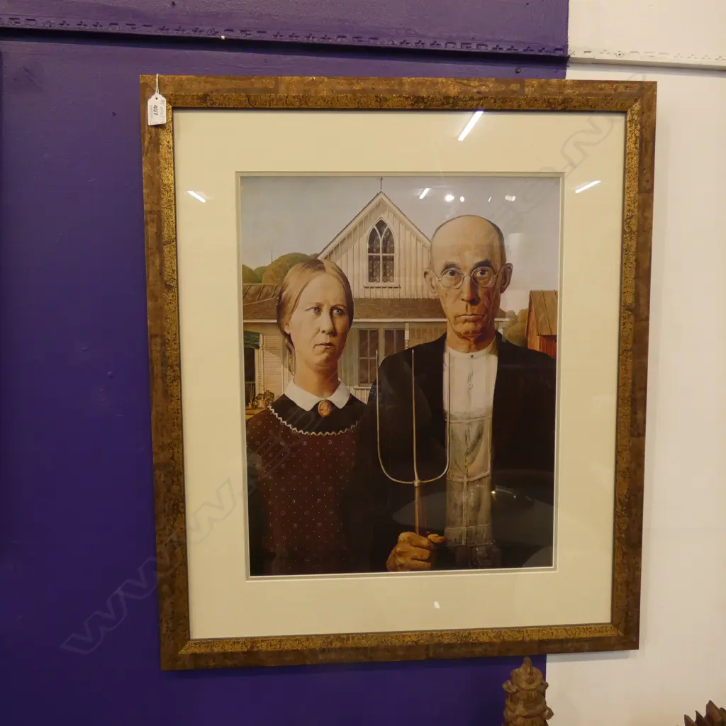 PRINT; 'AMERICAN GOTHIC' GRANT WOOD 510 x 400mm Image 1++