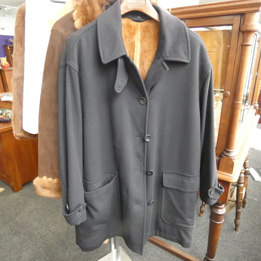 100% NAVY CASHMERE ANTONIO JUSCO COAT - DETACHABLE SIBERIAN WEASEL LINING.... Image 1++