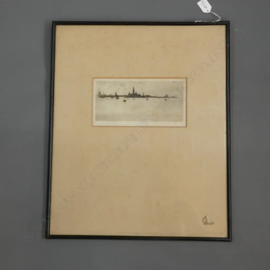 FRAMED EARLY ETCHING - VENICE FROM THE SEA 210 x 100mm. Image 1++