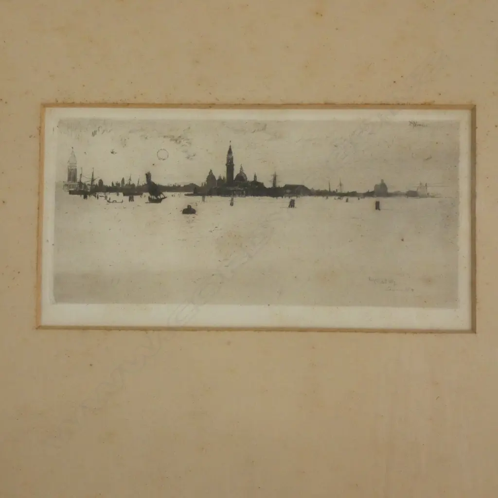 FRAMED EARLY ETCHING - VENICE FROM THE SEA 210 x 100mm. Image 1++