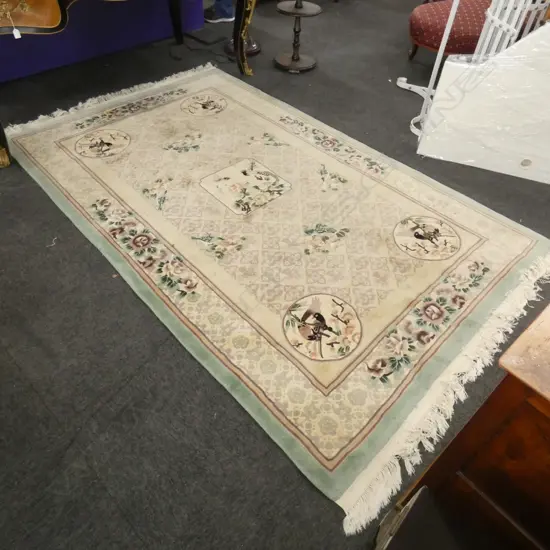 LGE LIGHT BLUE BIRD & FLORAL DESIGN RUG 2660 x 1530mm SOME STAINS