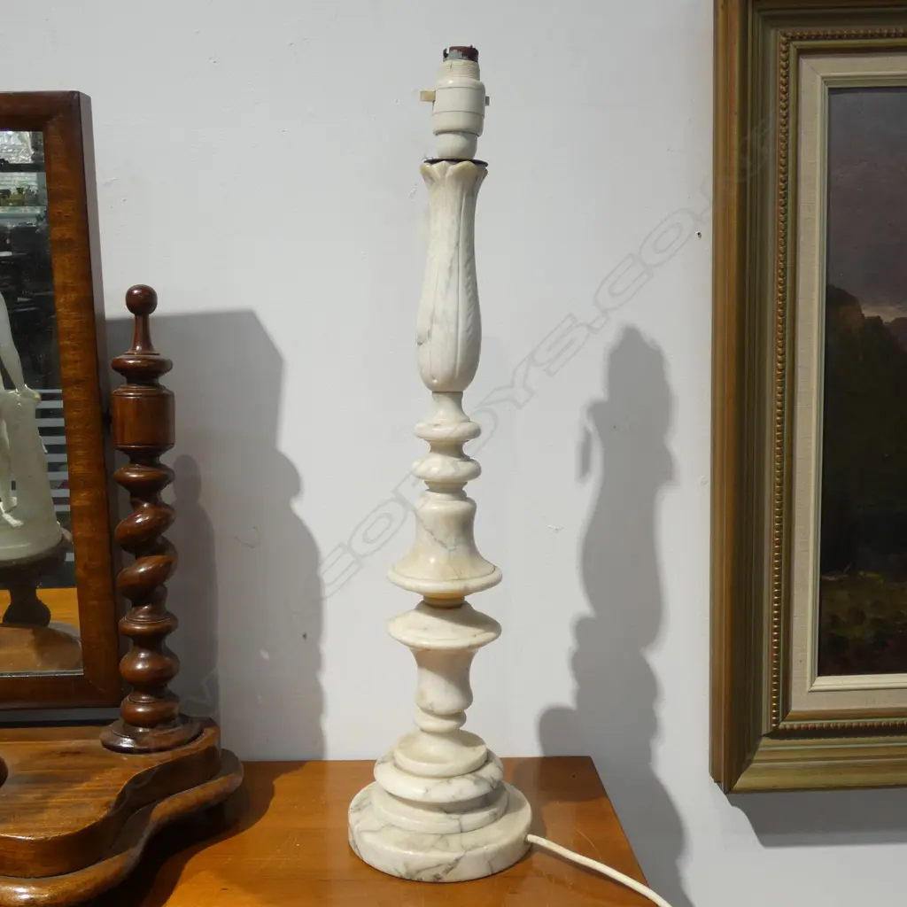 TALL WHITE MARBLE TABLE LAMP BASE H.570mm. Image 1++