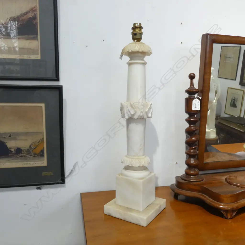 TALL WHITE MARBLE TABLE LAMP BASE H.555mm. Image 1++