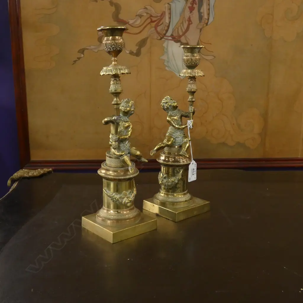 PR BRASS FIGURAL CANDLE HOLDERS H.310mm A.F Image 1++
