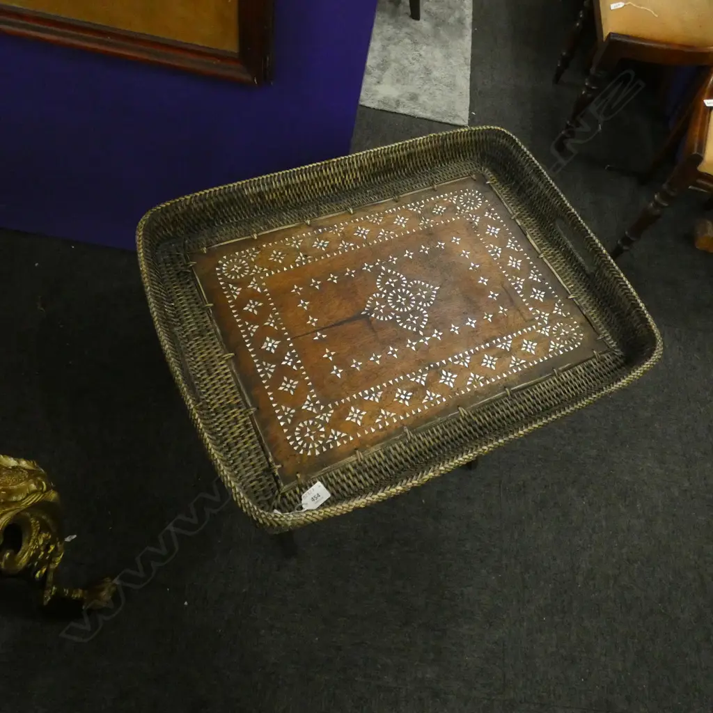 CANE & WOODEN MOP INLAID FOLDING TRAY TABLE 665 x 540mm. Image 1++
