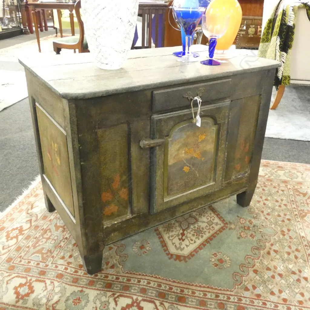 EARLY ANTIQUE PAINTED OAK & PINE CABINET POSSIBLY FRENCH... Image 1++