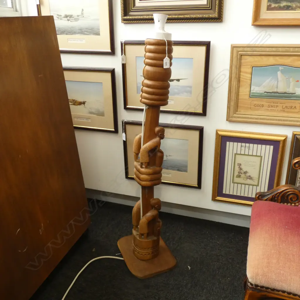 TALL CARVED WOODEN AFRICAN LAMP BASE H.970mm Image 1++