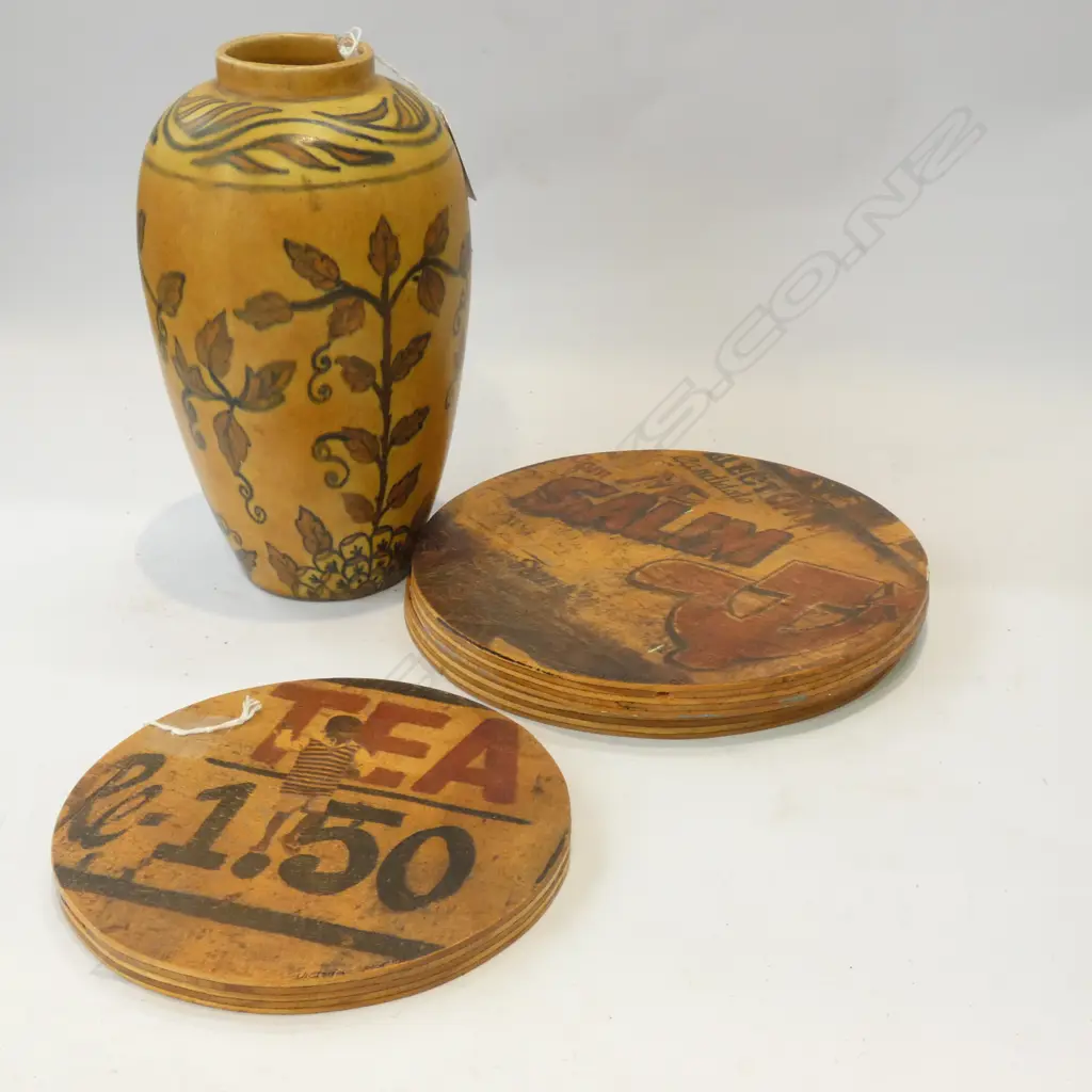 CHAMELEON WARE VASE (H 220mm.) + 3 ART BLOCKS BY TORY SPICER Image 1++