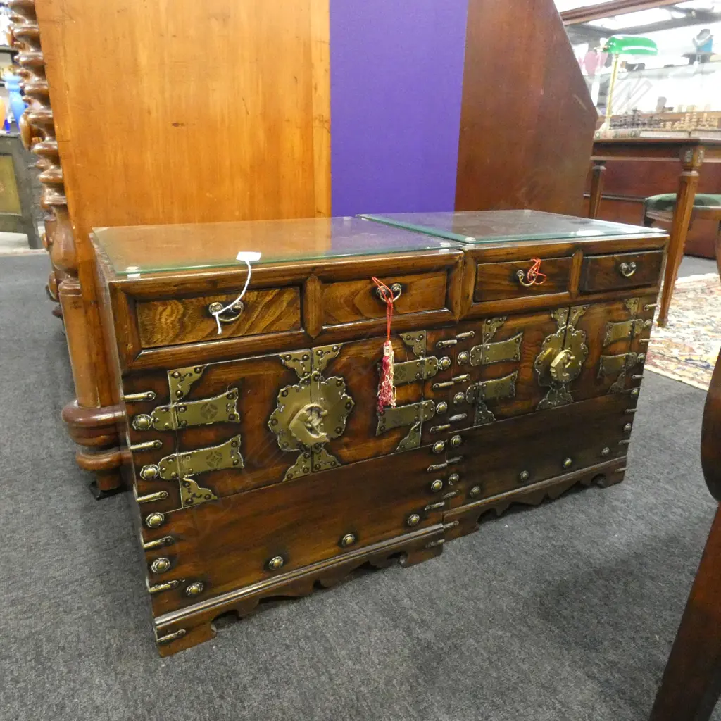 PR VINTAGE KOREAN BEDSIDE CABINETS w. GLASS TOPS... Image 1++