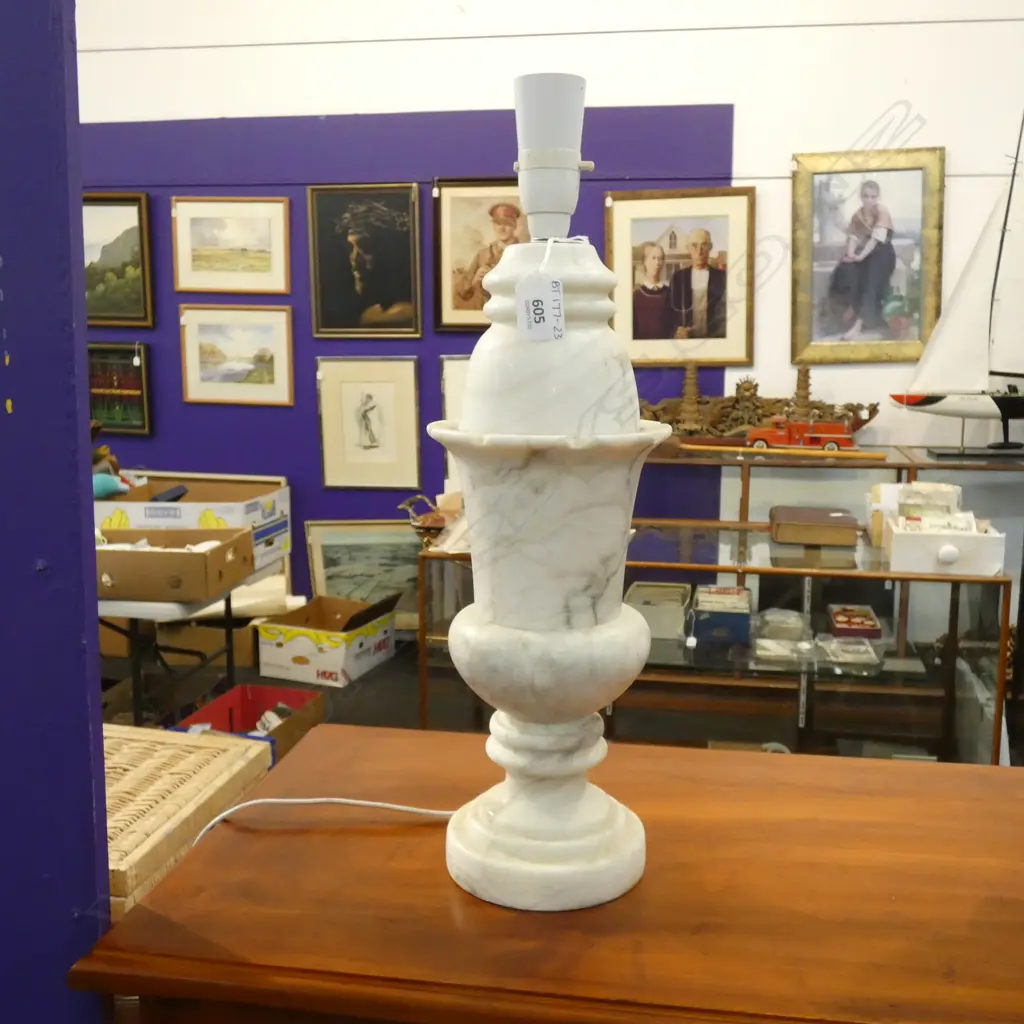 TALL WHITE MARBLE TABLE LAMP BASE H.450mm. Image 1++