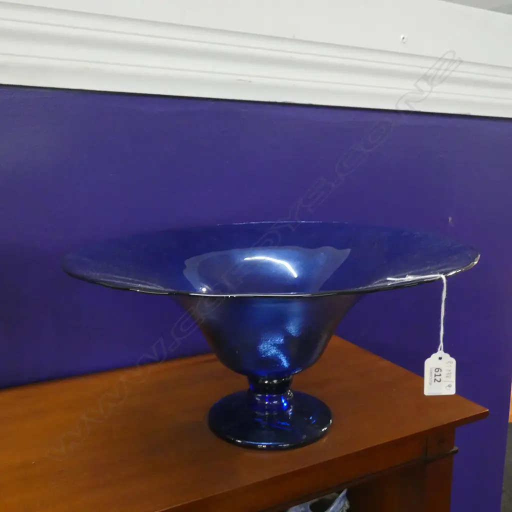 LARGE UNMARKED MURANO STYLE BLUE GLASS COMPORT Ex Sultan of Brunei Image 1++