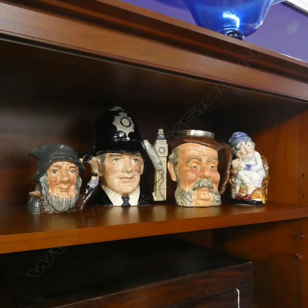 4 CHARACTER JUGS; 2 ROYAL DOULTON; RIP VAN WINKLE & 'BOBBY' + FALSTAFF & BURLEIGHWARE Image 1++