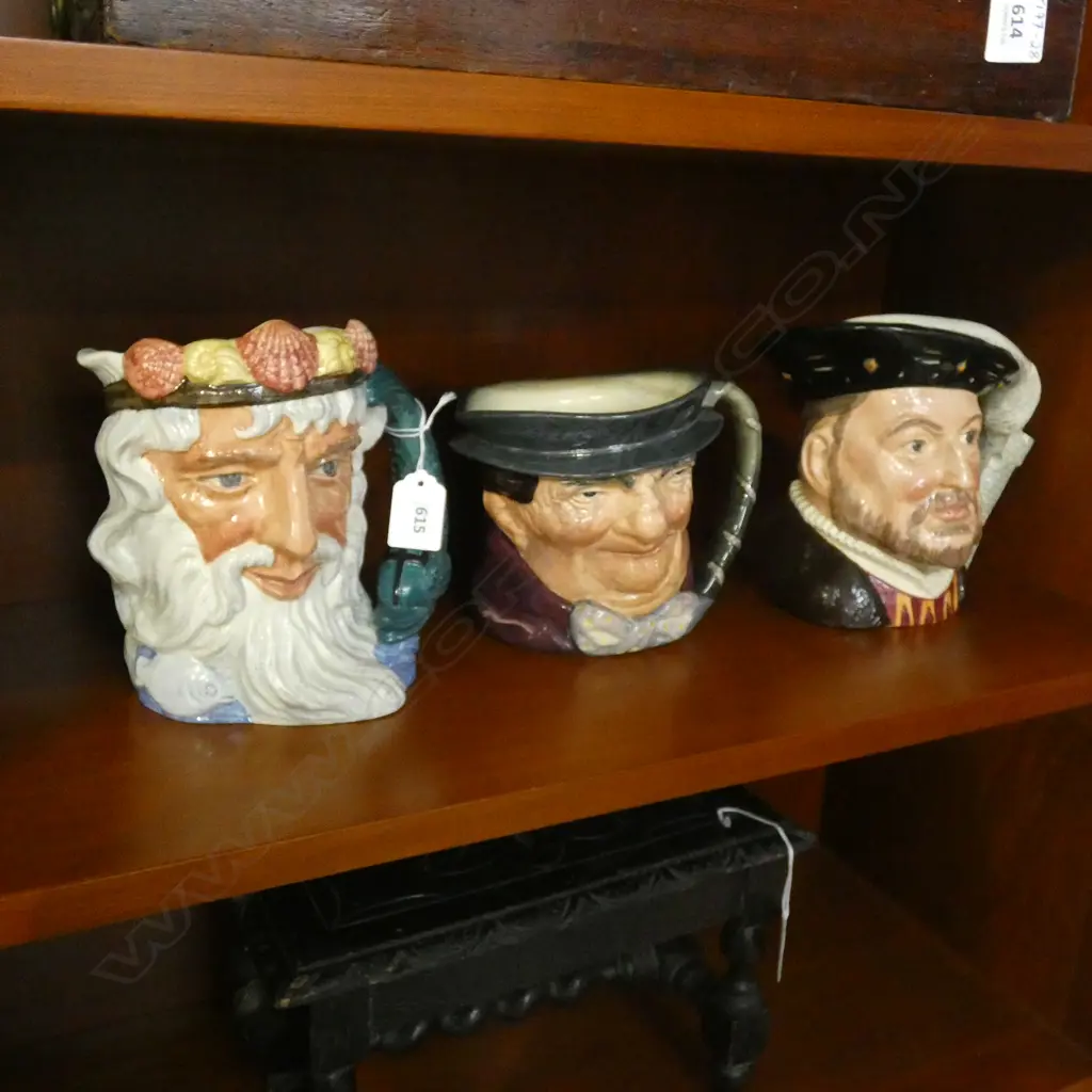 3 ROYAL DOULTON CHARACTER JUGS; NEPTUNE, TONY MELLER, HENRY VIII H.175mm Image 1++