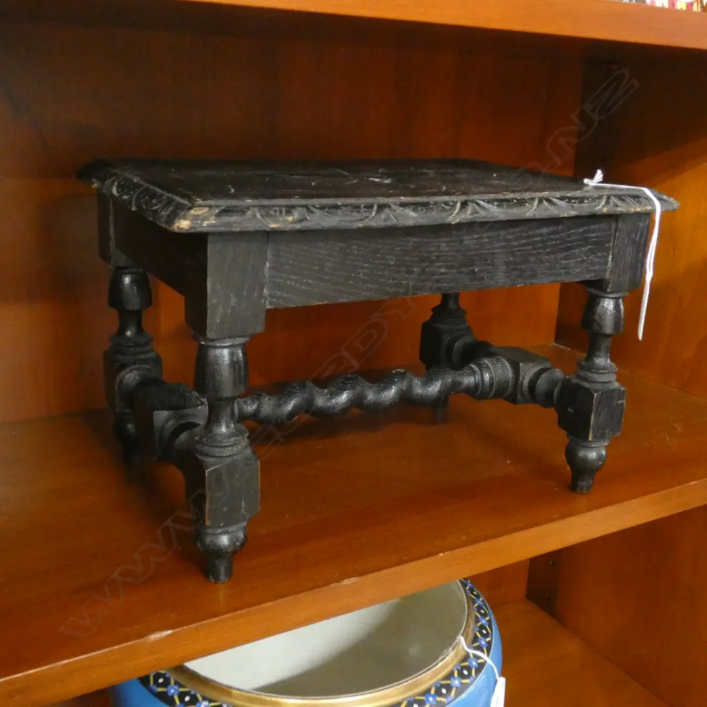 SMALL EBONISED JACOBEAN STYLE STOOL Image 1++