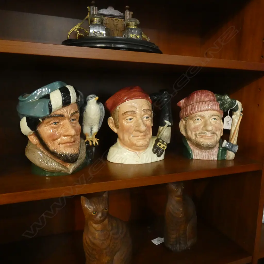 3 ROYAL DOULTON CHARACTER JUGS; LUMBERJACK, BOOTMAKER & FALCONER H.185mm Image 1++