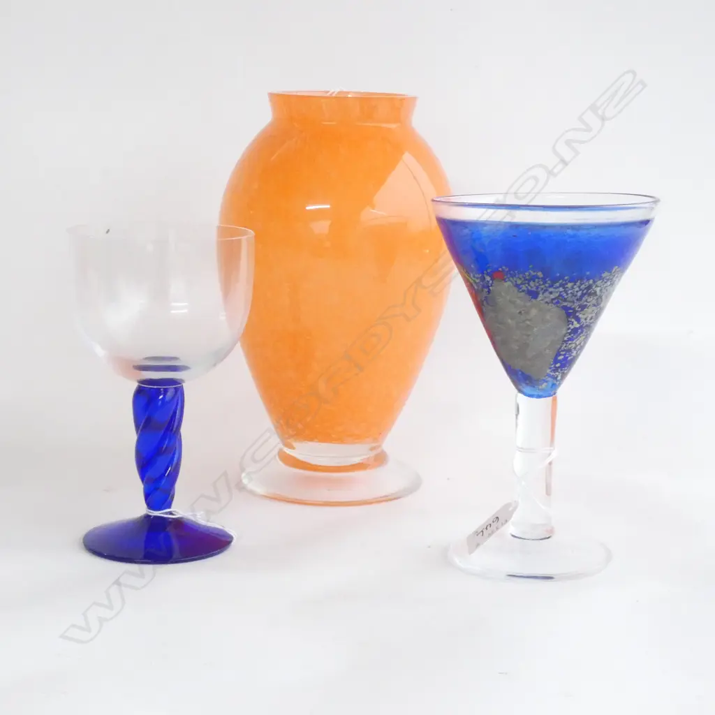 ORREFORS BLUE VASE af; BERTIL VALLIEN for KOSTA STEMMED GLASS, KOSTA TWIST STEMMED GOBLET  & ROSENTHAL STUDIO LINE VASE Image 1++