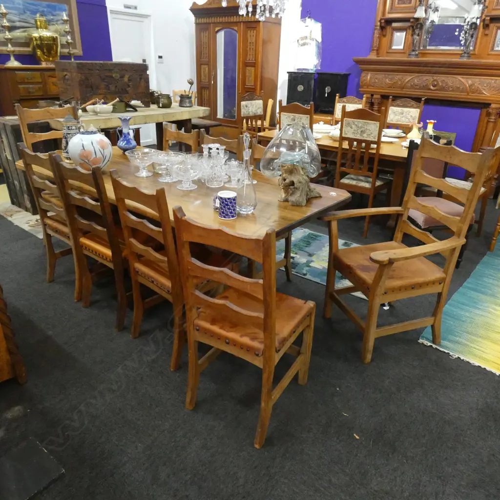 CHAPMAN TAYLOR ADZED RIMU DINING TABLE, 8 SIDE CHAIRS & 2 CARVERS Image 1++