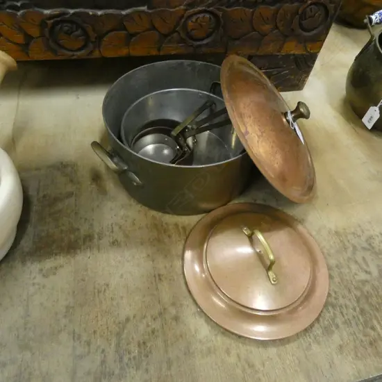 COPPER COOKNG POTS VARIOUS AGES