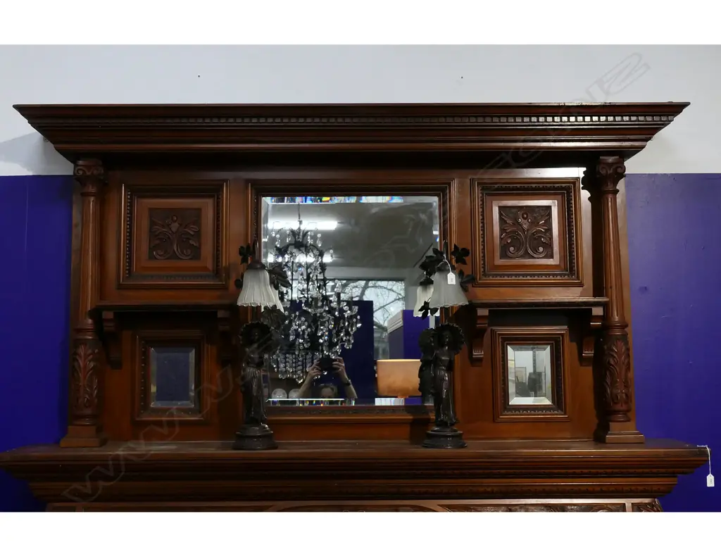 An impressive Victorian walnut carved fireplace mantelpiece with matching overmantel, Image 1++
