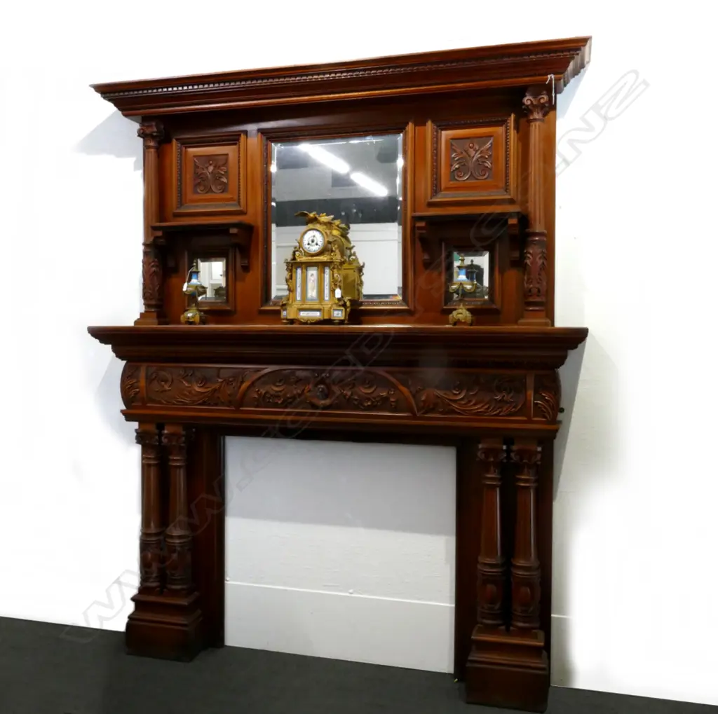 An impressive Victorian walnut carved fireplace mantelpiece with matching overmantel, Image 1++