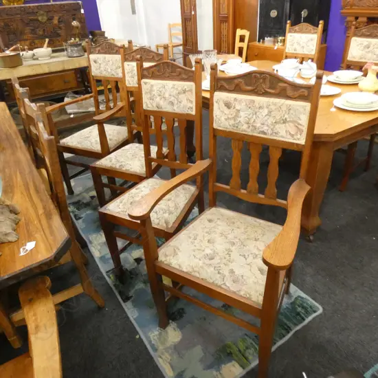 6 OAK ARTS & CRAFTS DINING CHAIRS; 2 ARE CARVERS