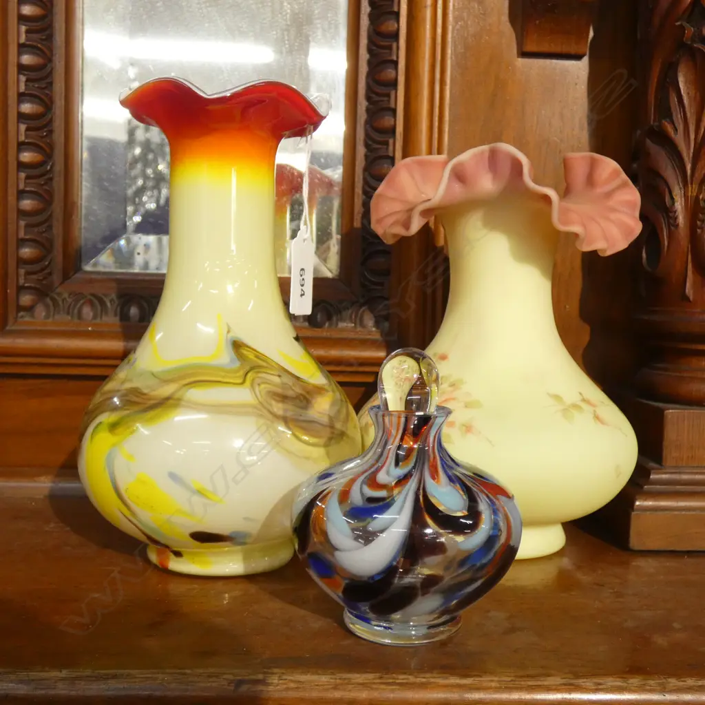 3 GLASS VASES BOTTLE ETC Image 1++