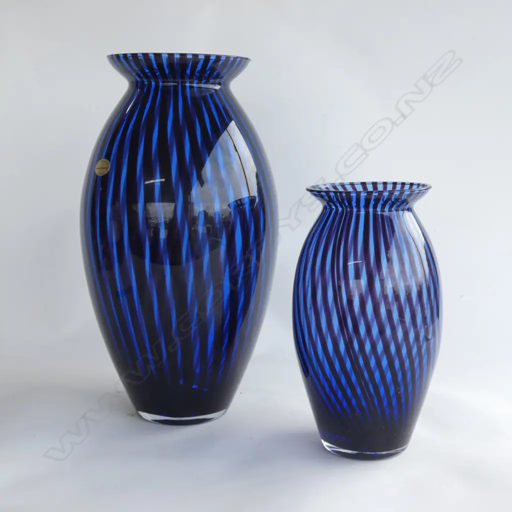 2 TOSCANVETRO, FIRENZE BLUE GLASS VASES (TALLEST SMALL RIM CHIP) Ex Sultan of Brunei Image 1++