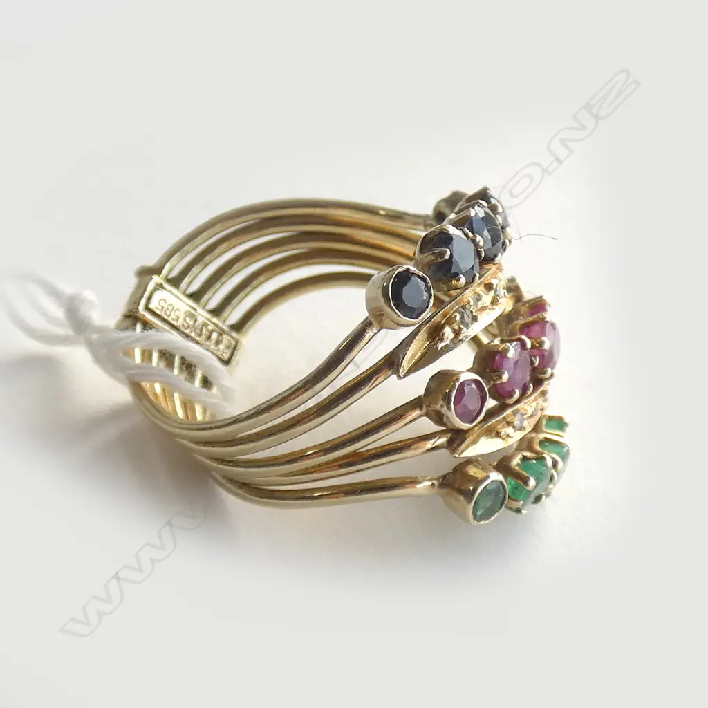 14K 5 BAND GEM STONE RING 6.8gms Image 1++