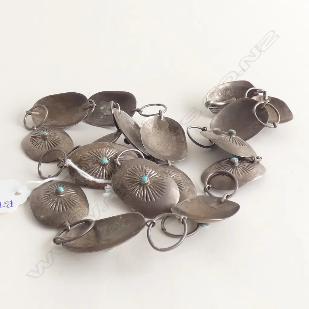 NAVAHO SILVER & TURQUOISE BELT 68 GRAMS Image 1++
