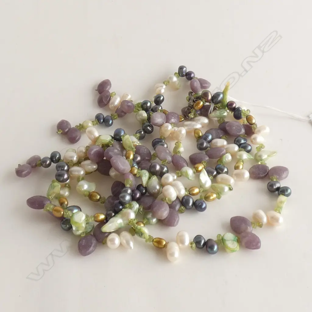 MIXED STONE & PEARL BEAD TWIN STRAND NECKLACE Image 1++