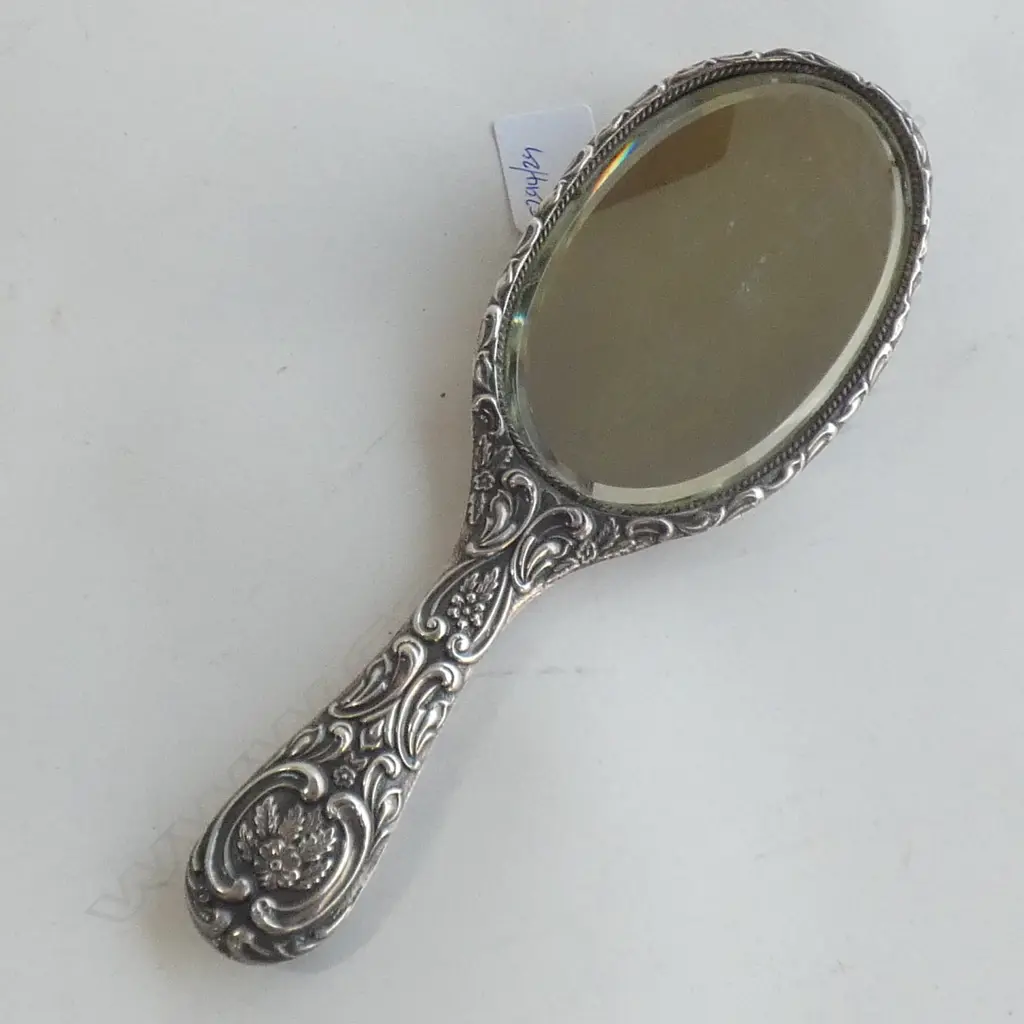STG SILVER HAND MIRROR BIRMINGHAM 1904 L 245 MM Image 1++