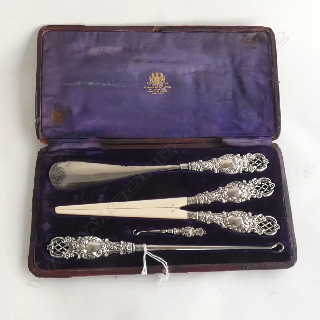 STG SILVER & IVORY CASED SET MAPPIN BROS CASED BIRMINGHAM 1911 L 290 MM Image 1++