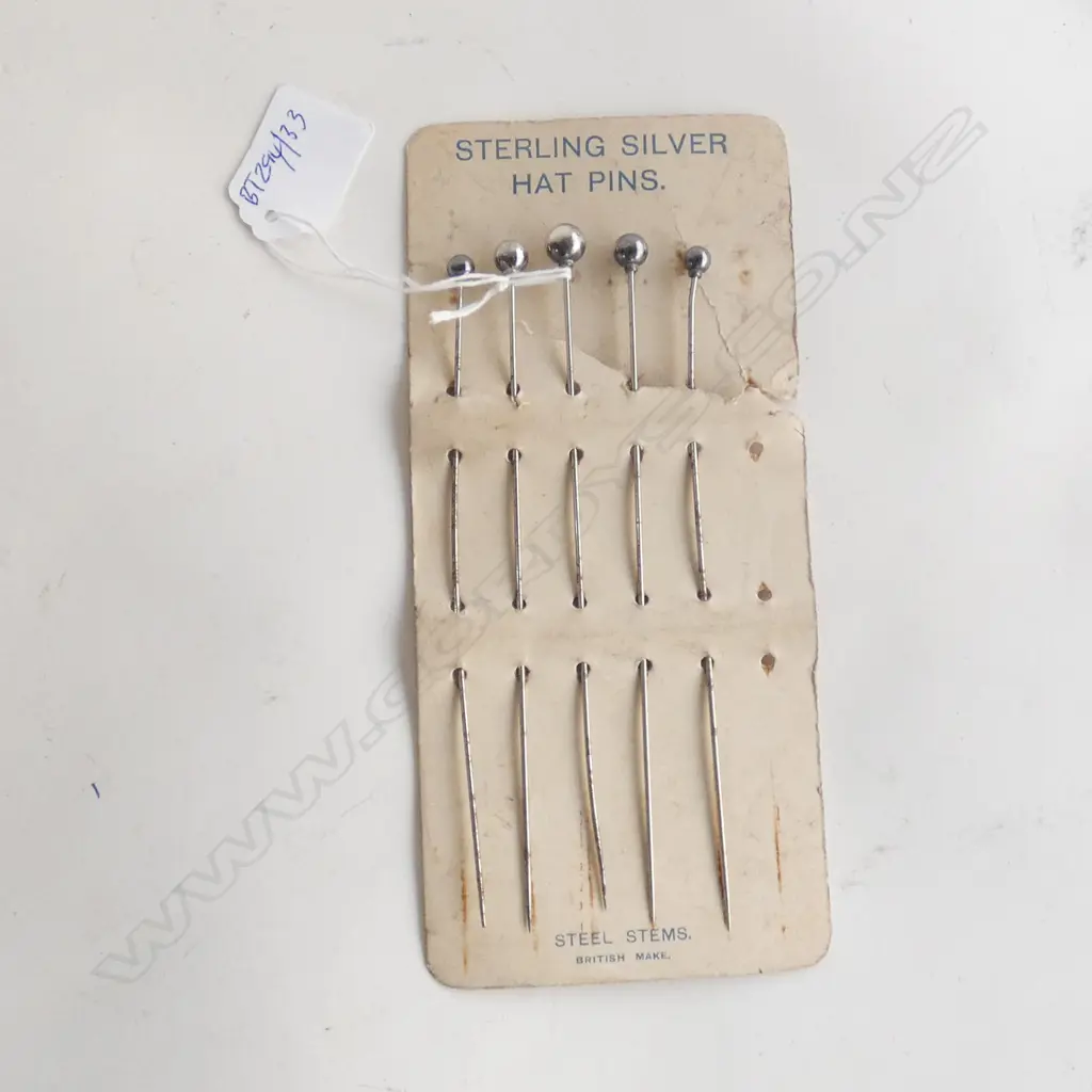 FIVE STG SILVER HATPINS BRITISH MADE ON CARD Image 1++