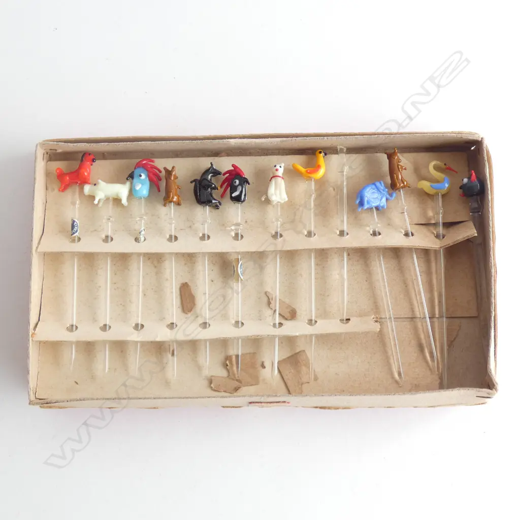 A SET OF 12 CZECH GLASS COCKTAIL STICKS, IN ORIGINAL CARDBOARD BOX Image 1++