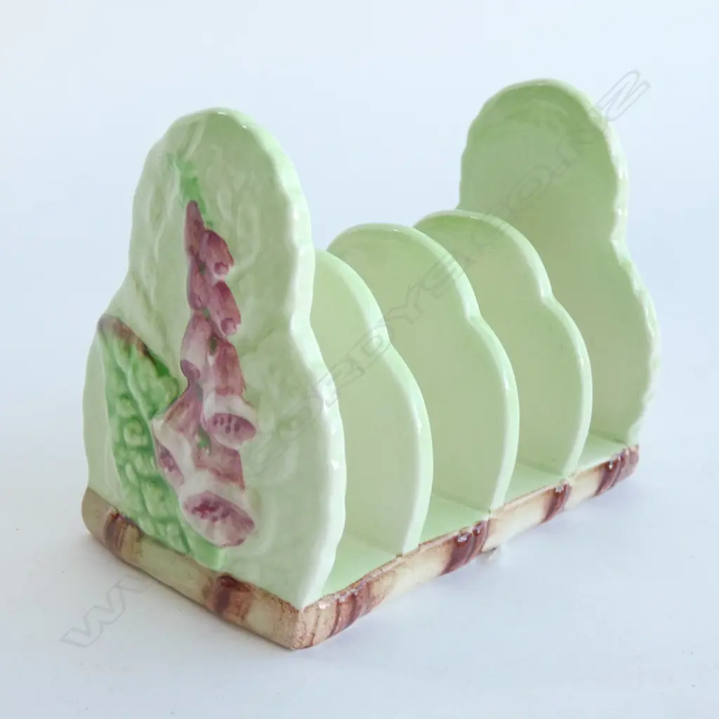 A CARLTON WARE EMBOSSED TOAST RACK, GREEN  FOXGLOVE. W.110mm Image 1++
