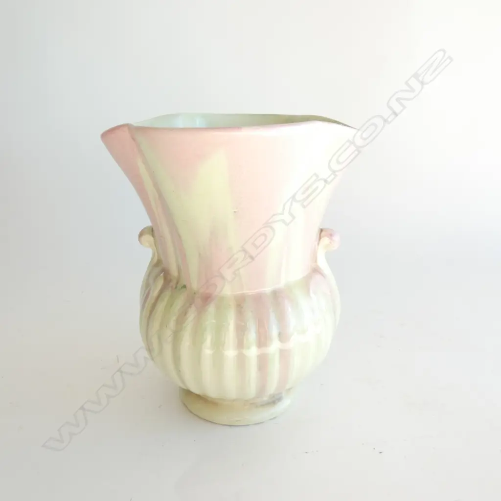A CROWN DEVON VASE, DRIP GLAZE IN PINK AND GREEN. H.185mm Image 1++