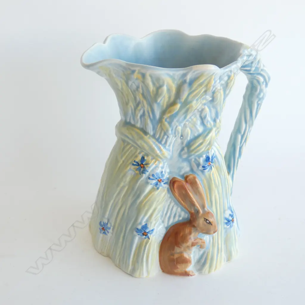 A BURLEIGH WARE JUG, RABBIT AND CORN STOOKS BLUE CORN BROWN RABBIT. H.200mm Image 1++