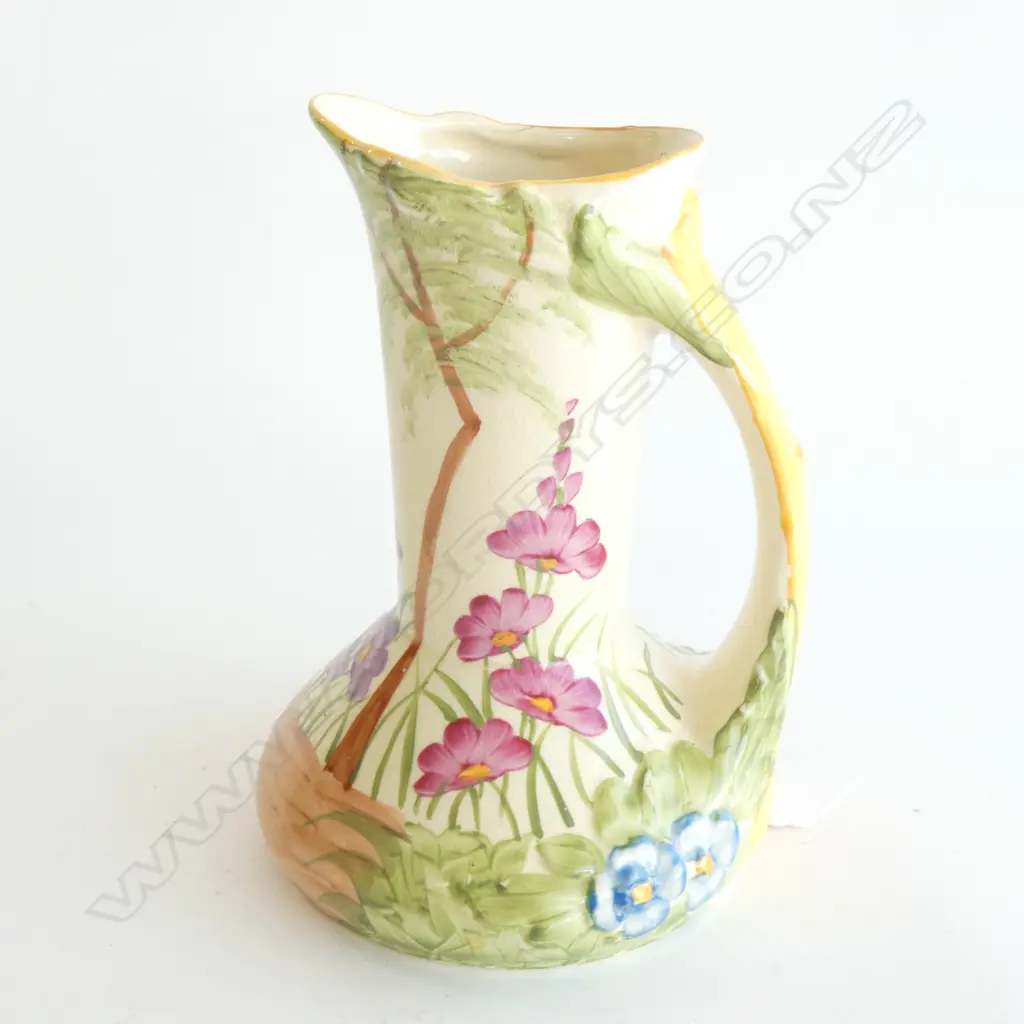 A WOODS (H J WOODS) JUG, GARDEN SCENE WITH FLOWERS AND TREE. H.180mm Image 1++