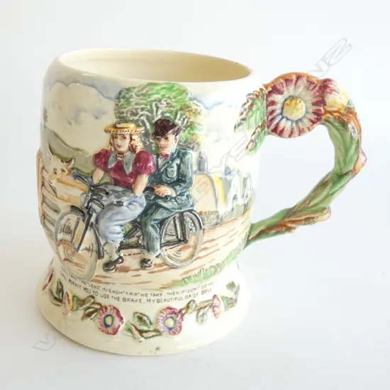 A CROWN DEVON MUSICAL JUG, "DAISY BELLE". WORKING.  H.130mm