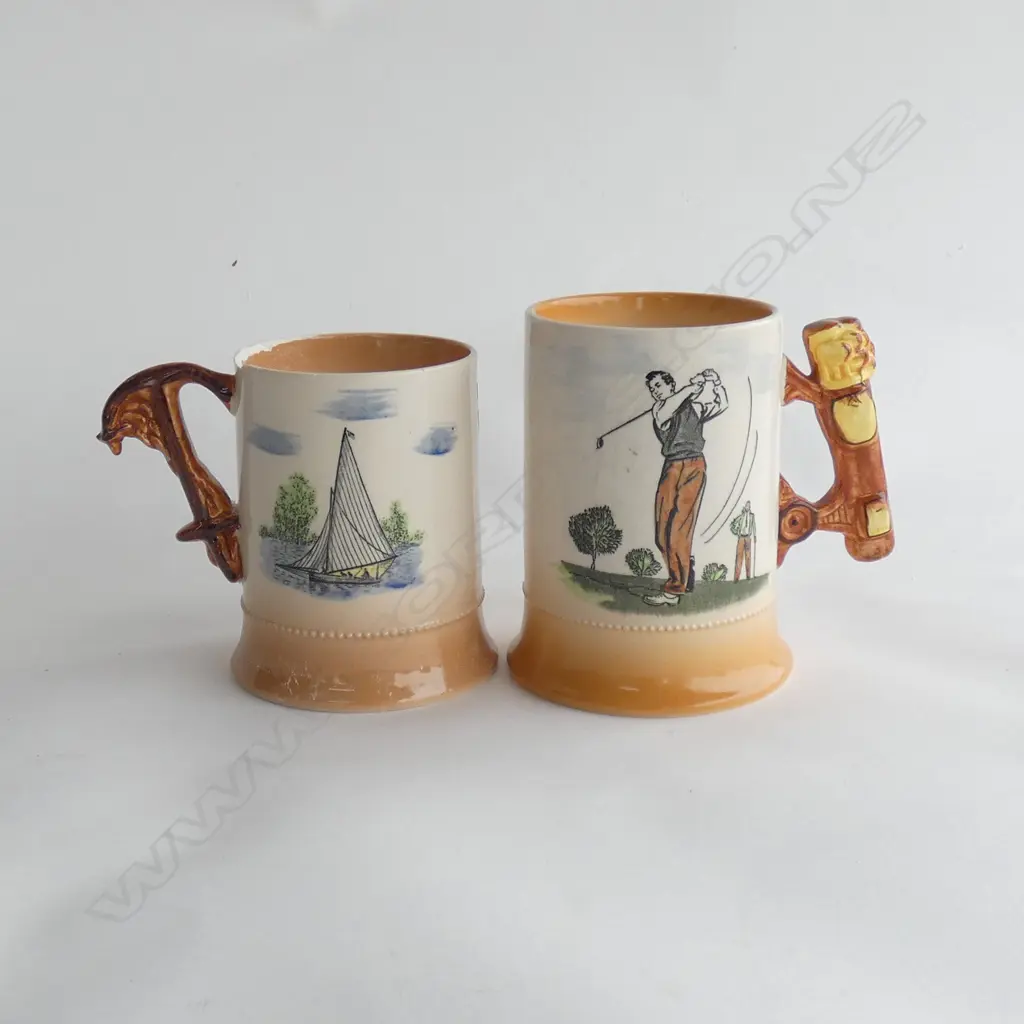 2 ARTHUR WOODS ROYAL BRADWELL  MUGS. YACHTING (AF) AND GOLFING. H.120mm Image 1++