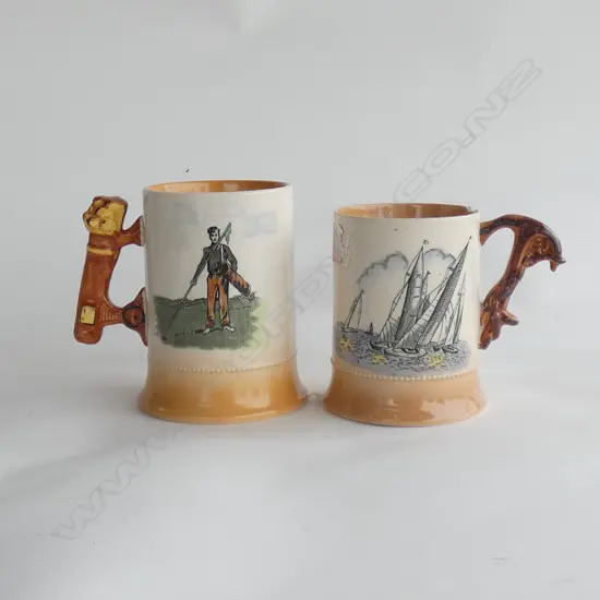 2 ARTHUR WOODS ROYAL BRADWELL  MUGS. YACHTING (AF) AND GOLFING. H.120mm