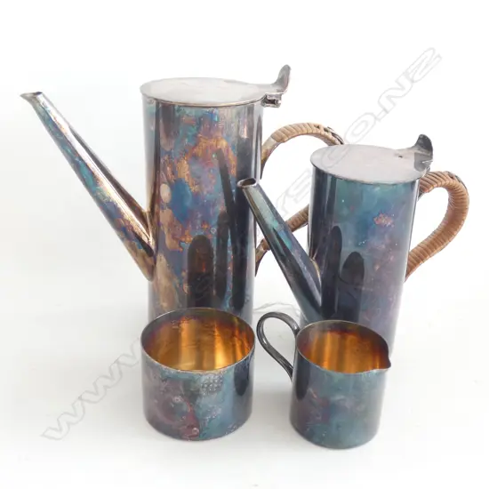 A SMALL ARTS& CRAFTS SILVER PLATED (EPNS) WATER POT, COFFEE POT MILK JUG AND SUGAR BOWL…