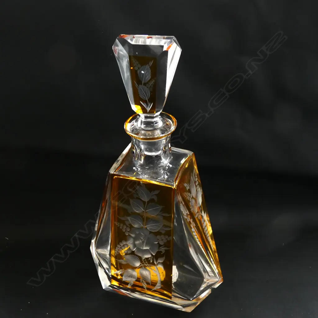 A CUT CRYSTAL, YELLOW FLASHED DECANTER Image 1++
